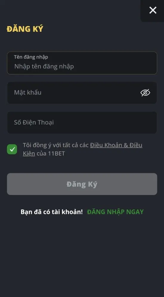 Hoàn thiện thông tin Đăng ký 11BET