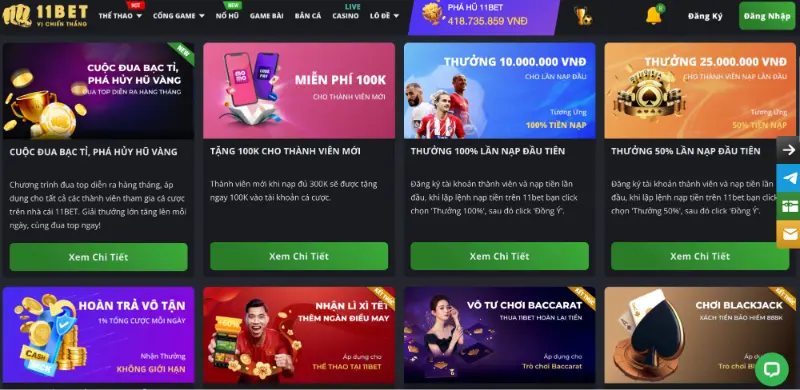 Khuyến mãi xanh chín cho thành viên cược tại 11BET